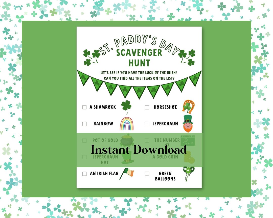 St Patricks Day Scavenger Hunt Activity Page Instant Download - Etsy