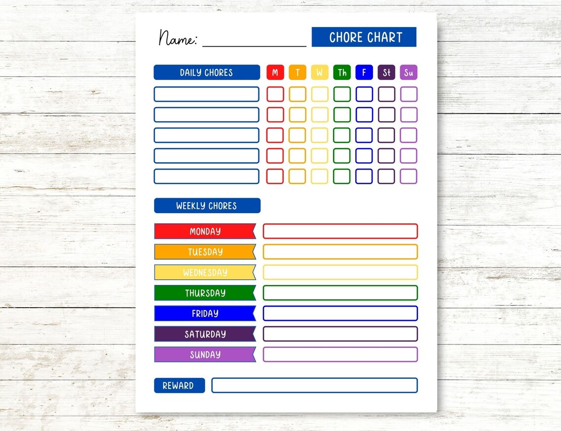 Editable Kids Chore Chart Rainbow and Pastel Colors Daily - Etsy