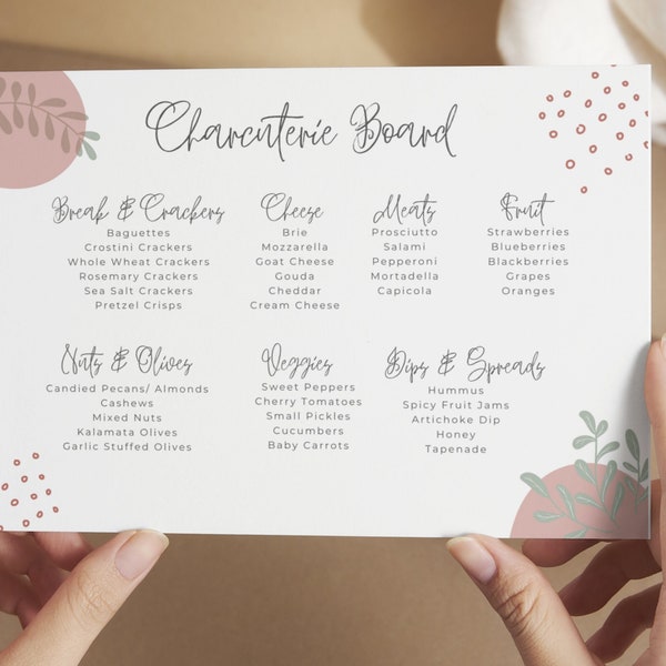 Charcuterie Board Guide & Idea DIGITAL DOWNLOAD Card, Charcuterie Board, Charcuterie Guide, Instant Download, Recipe Card, Digital DL