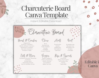 Charcuterie Board Canva Vorlage | Bearbeitbarer Käsebrett-Leitfaden | Sofortdownload | Party-Veranstaltung Printable