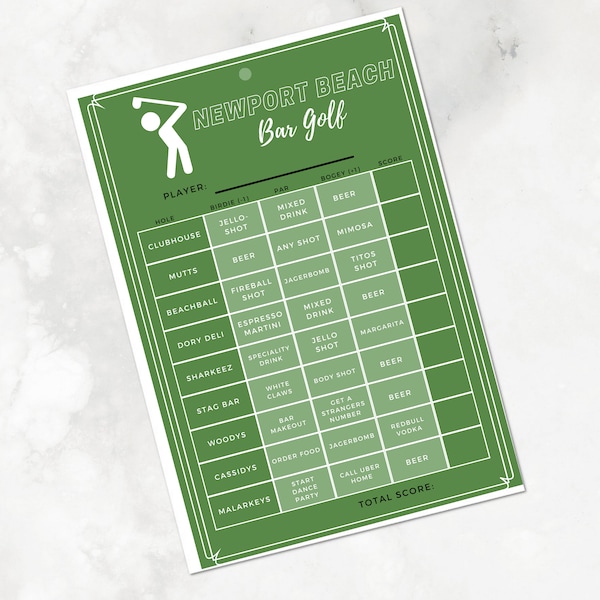 Custom Bar/Pub Golf (Digital Download) ScoreCard