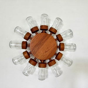 Large danish, TEAK SPICE WHEEL Digsmed, carousel /rondell, 12 glas jars, midcentury, scandinavian design, kitchen tool, vintage 1960s