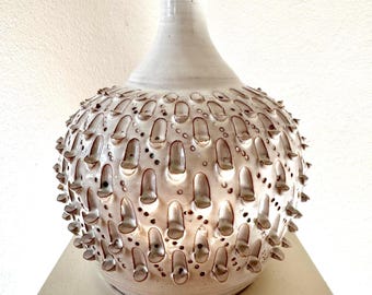 DANISH CERAMIC LAMP, unique, vintage, relief, studio pottery, scandinavian pottery 60s