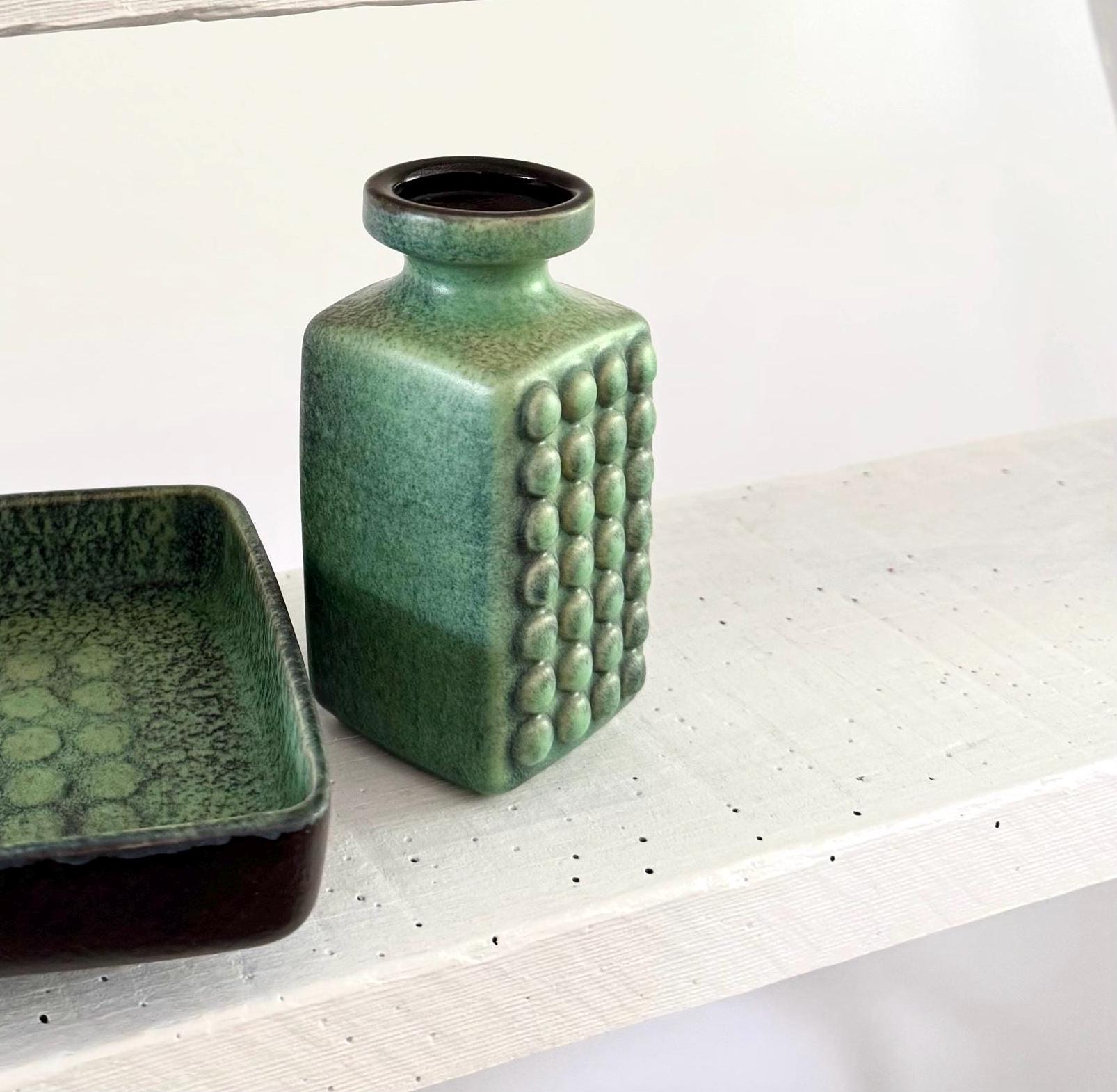 One VEB HALDENSLEBEN VASE With Dots, Green, Ceramic, Vintage