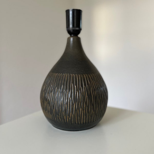 BRANDI stoneware tablelamp, ballshaped, swedish vintage, 1970s, handmade pottery