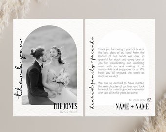 Minimalist Double Sided Wedding Photo Thank You Card Template - INSTANT DOWNLOAD