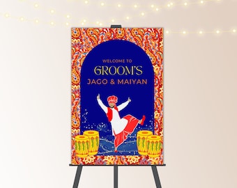 Groom&#39;s Jago Maiyan Pre-Event Sign - Sikh Indian Wedding Sign - Digital File