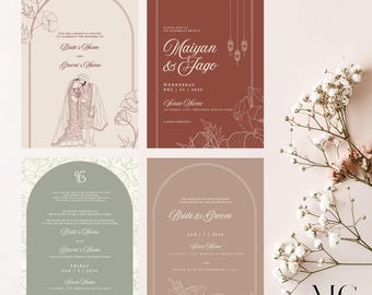 Sikh Wedding Invitation Set | Modern Minimalist Anand Karaj Invite | Digital Printable Indian Wedding Cards