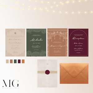 Ensemble de modèles pour faire-part de mariage sikh - Lot de 4 inserts + invitation électronique gratuite incluse