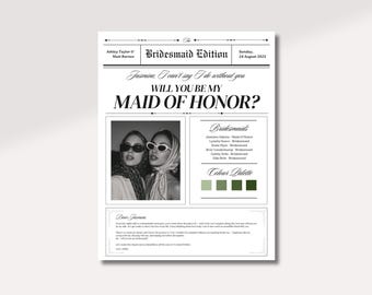 Bridesmaid Proposal Newspaper – Editable Canva Template | Instant Download