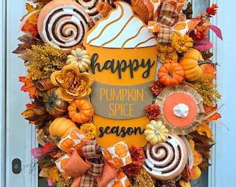 Pumpkin spice fall wreath, autumn wreath, pumpkin pie decor, fall decor