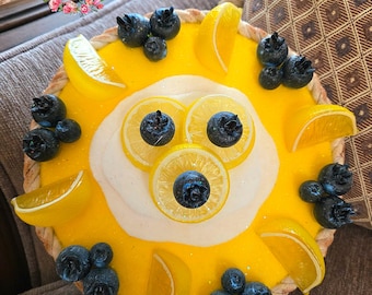 Lemon blueberry faux pie, fake pie, tiered tray decor, wreath attachments