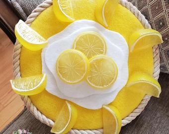 Fake Lemon pie, faux lemon cream pie, fake bake, pie wreath attachment, faux pie