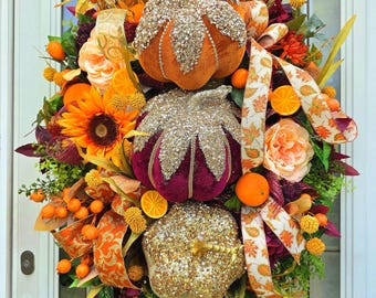 Luxury glam fall wreath, harvest wreath, elegant autumn