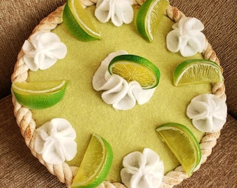 Fake key lime pie, faux lime pie, full size faux pie, primitive pie, fake bake pies, wreath attachments, tiered tray decor, key lime pie