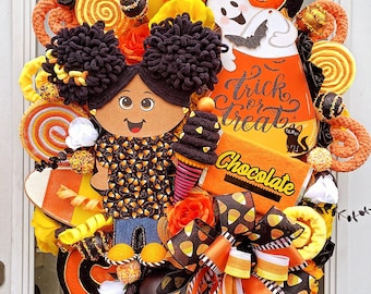 Candy Corn Wreath, Halloween wreath, trick or treat wreath, candy corn decor, Halloween decor, spooky treats wreath