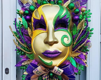 Mardi Gras wreath, mardi gras decor, XL mardi gras wreath, purple gold green decor