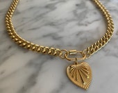 Necklace,Gold Heart,Sacred Heart,Big Gold Heart,Heart Charm,Pendant,Carabiner,Chubby Chain,Collar,Choker,Layered Chunky,Rolo chain,fashion