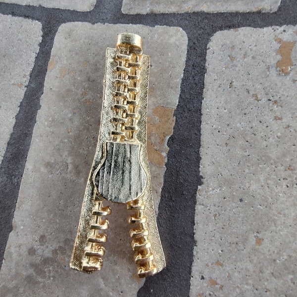 Vintage Gold Tone Zipper Brooch Unsigned