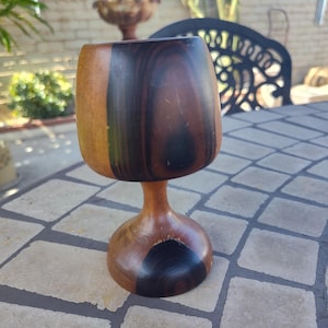Vintage Handmade Carved Wood Goblet Chalice Shaped MCM 6&quot;