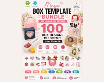 Mega 100 Box Template Bundle SVG | 700 Files | Cricut & Silhouette Cut Files | Gift Box Templates | Favor Box SVG | Packaging Templates