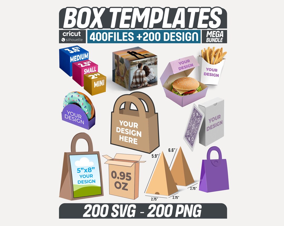 Box Template SVG Bundle 400 Files 200 Designs, Gift Box SVG Cricut ...