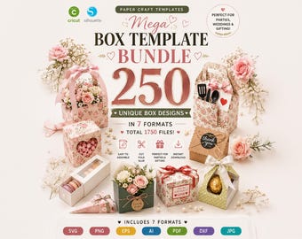 250 Box Template SVG Bundle, Gift Box SVG, Favor Box Templates, Paper Craft Bundle, Cricut Box Files, Packaging SVG, Wedding Party Boxes