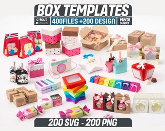 Paper Box SVG Bundle 400 Files, 3D Gift Box Template Cricut Silhouette, Wedding Favor Packaging Treat Box Cut File PNG DXF Instant Download