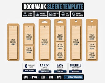 Bookmark Sleeve Template SVG Bundle,Wooden Bookmark Display Card, Laser Cut Packaging Template, Glowforge Bookmark Holder,Retail Display SVG