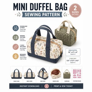 Mini Duffel Bag Sewing Pattern PDF | 2 Sizes Included | Cube Bag Pattern | Printable PDF | DIY Travel Bag | Instant Download