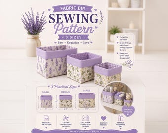 Fabric Bin Sewing Pattern PDF | Fabric Basket Pattern | Storage Basket Sewing Pattern | 3 Sizes | Organizer Bin | Instant Download