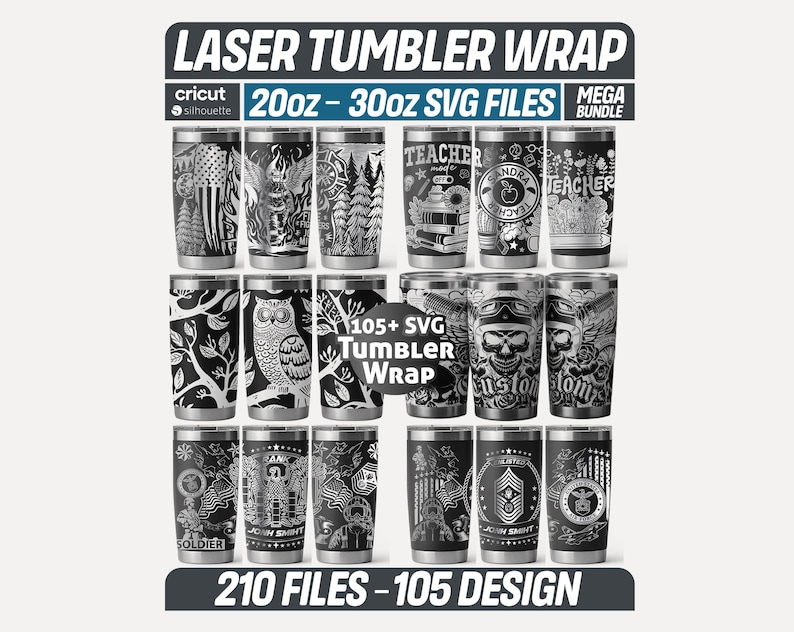 Laser Tumbler Wrap SVG Bundle, 210 Files 105 Designs, 20oz 30oz Laser ...