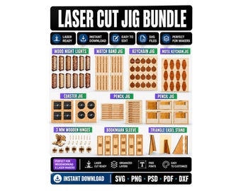 Laser Cut Jig Bundle SVG, Pencil Jig, Watch Band Jig, Coaster Jig, Keychain Jig, Bookmark Sleeve, Wood Night Light, Glowforge xTool Files