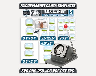 5 Sizes Square Magnet Template | Canva Editable Fridge Photo Magnet | Canva Drag & Drop Fridge Magnet | 2x2 3.1x3.1 4.5x3 3.5x2.6 2.5x2.5