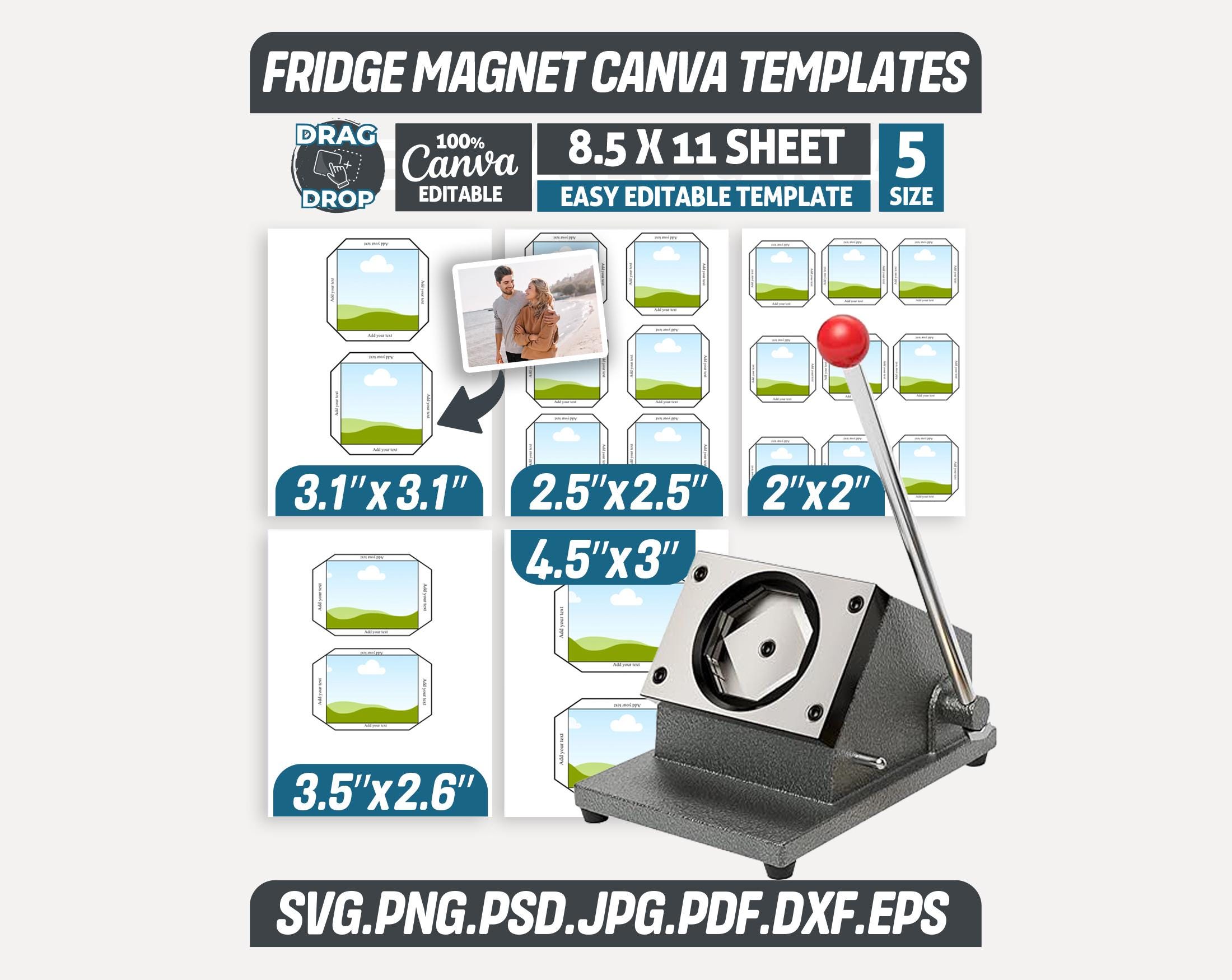 5 Sizes Square Magnet Template | Canva Editable Fridge Photo Magnet ...