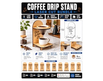 Coffee Drip Stand SVG Bundle, Pour Over Coffee Holder Laser Cut File, Coffee Bar Decor SVG, Glowforge xTool Template, 10 Designs