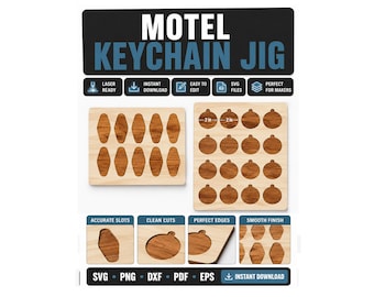 Motel Keychain Jig SVG, Round Keychain Jig Bundle, Laser Engraving Alignment Template, Glowforge xTool LightBurn Keychain Holder