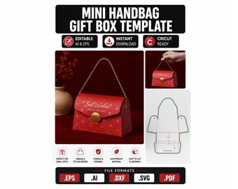 Mini Handbag Gift Box Template SVG, Purse Favor Box, Handbag Gift Box Cut File, Cricut Gift Box Template, wedding Favor Box, Laser Cut SVG