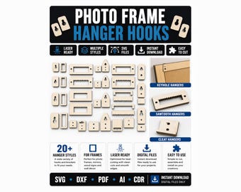 Photo Frame Hanger SVG Bundle, Keyhole Sawtooth Cleat Hangers, Laser Cut Frame Hardware Files, Glowforge SVG, Wall Mount Template