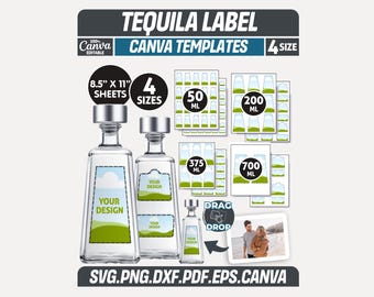 4 Size 1800 Bottle Canva Template, Tequila Bottle Label Template, Mini 50 ML - 200 ML - 375 ML - 750 Ml 1800 Tequila , Printable Party Decor