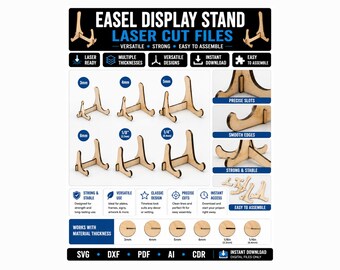 Easel Display Stand SVG Bundle, Laser Cut Easel Template, Plate Stand SVG, Picture Frame Holder, Sign Display Stand, Glowforge Files