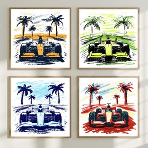 Formula 1 Race Car Digital Prints - Set of 4 Motorsport Wall Art - Digital Download