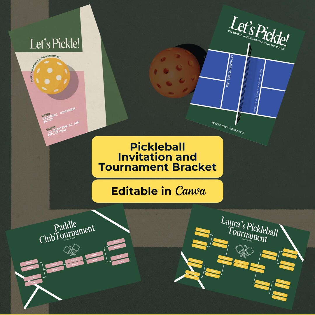 Pickleball Invite + Tournament Bracket Editable Canva Template ...