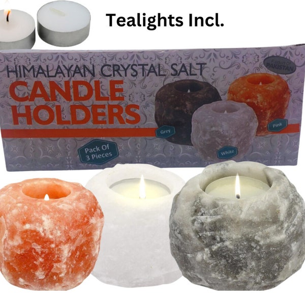 Himalayan Salt Tealight Candle Holder Pack Of 3 Natural Tea Light Crystal Pink Rock