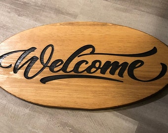 puritan pine welcome sign, welcome sign, wood welcome sign, engraved welcome sign, carved welcome sign, routed welcome sign, hand painted