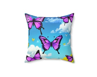 Spun Polyester Square Butterfly Pillow