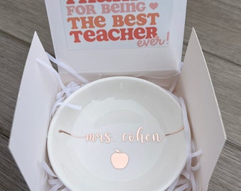 Teacher thank you gift - Personalized jewelry dish with GIFT BOX INCLUDED.