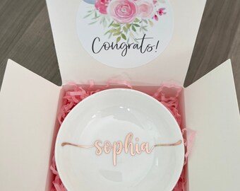 Graduation Gift. Personalized jewelry dish with “Floral Congrats” GIFT BOX INCLUDED. Perfect gift for any accomplishment!