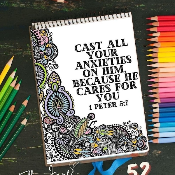 52 Bible Verse Coloring Pages Printable Bundle - DIGITAL DOWNLOAD