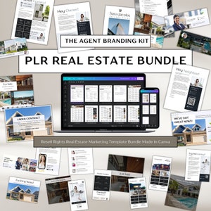Pacchetto di oltre 300 modelli immobiliari, kit di branding per agenti immobiliari PLR, prodotti digitali per diritti di rivendita, agente immobiliare Canva